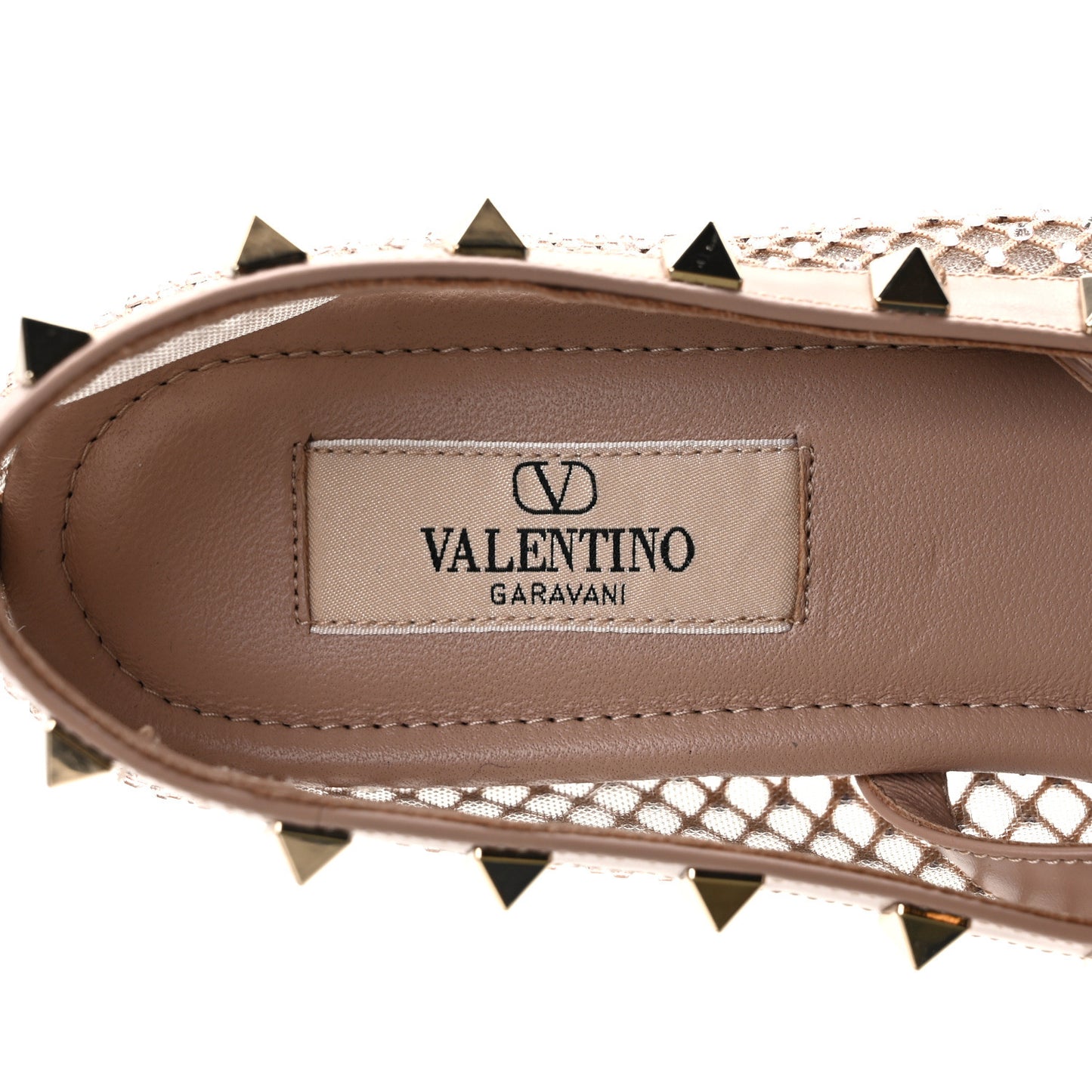 Mesh Calfskin Crystal Rockstud Multi Strap Ballerina Flats 39 Rose Cannelle