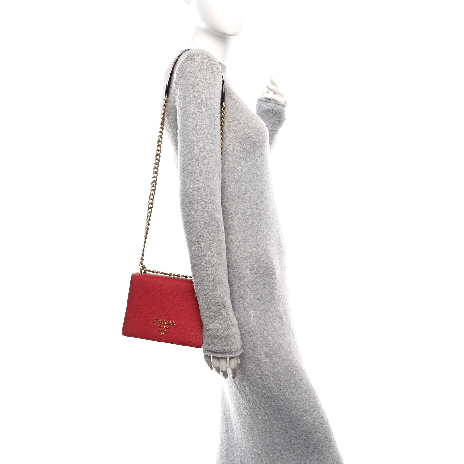 Prada Saffiano Chain Shoulder Bag Fuoco 2 of 13