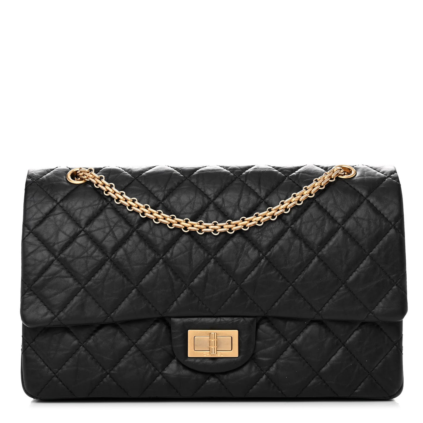 Aged Calfskin Quilted 2.55 Reissue 227 Flap Black