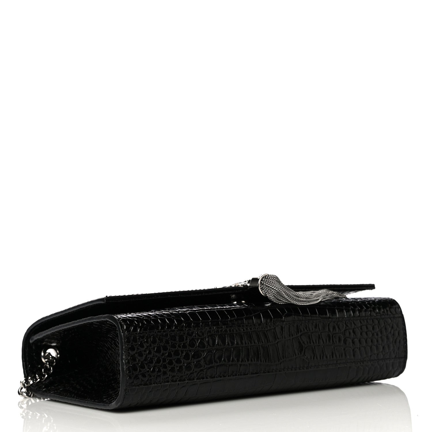 Saint Laurent Calfskin Crocodile Embossed Medium Classic Monogram Kate Tassel Satchel Black 4 of 9