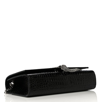 Saint Laurent Calfskin Crocodile Embossed Medium Classic Monogram Kate Tassel Satchel Black 4 of 9