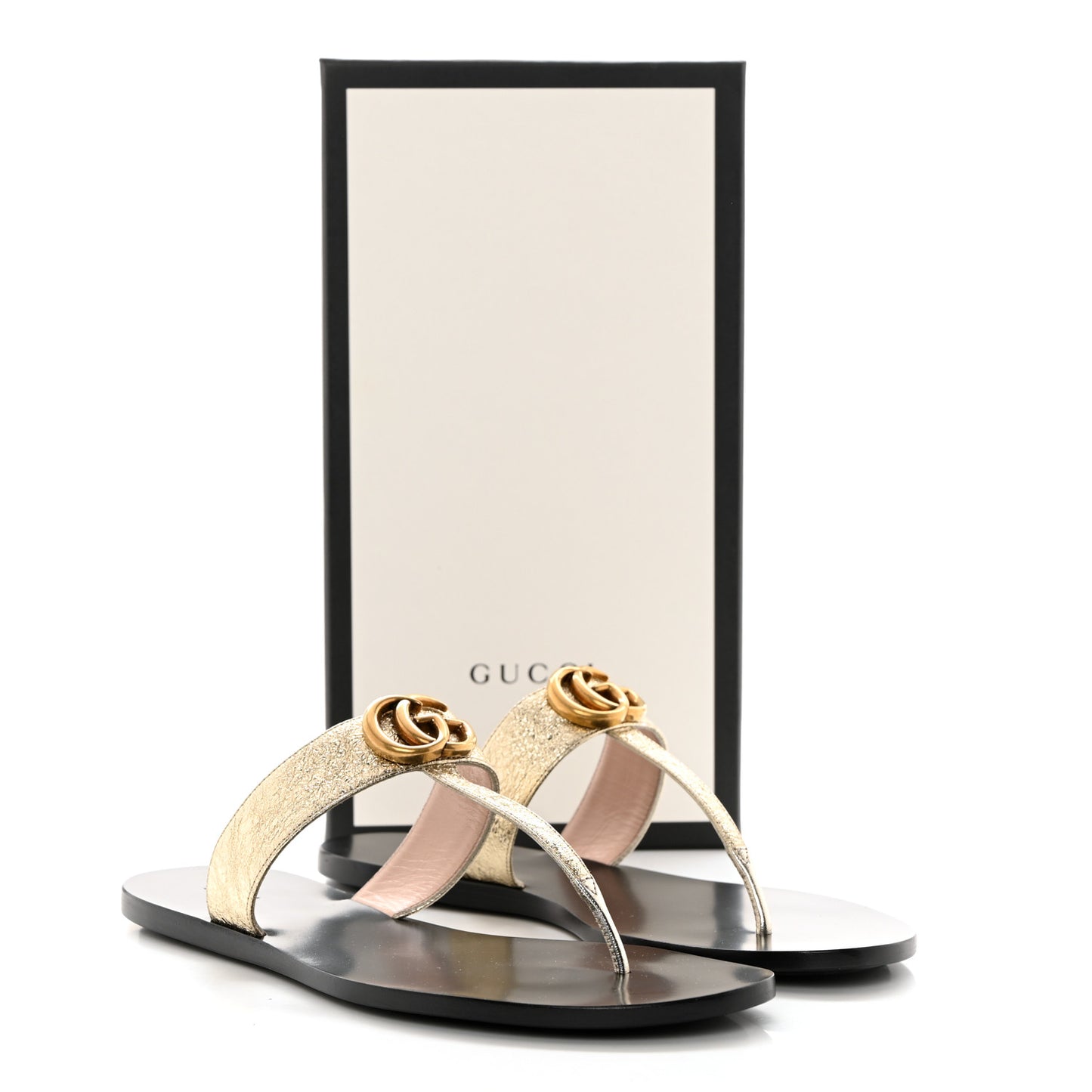 Nappa Silk Galassia GG Marmont Thong Flat Sandals 41.5 Platino