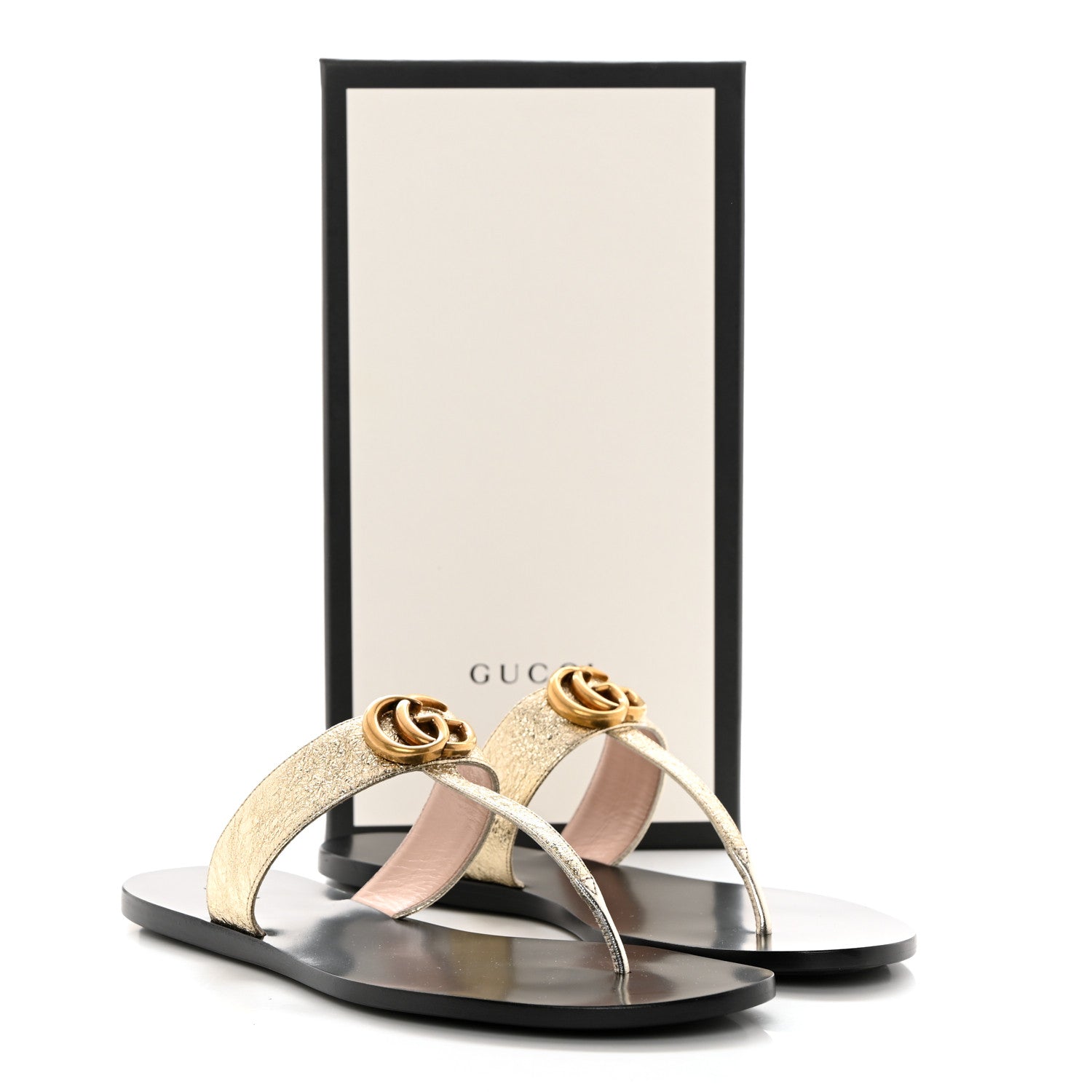 Gucci Nappa Silk Galassia GG Marmont Thong Flat Sandals 41.5 Platino 8 of 8