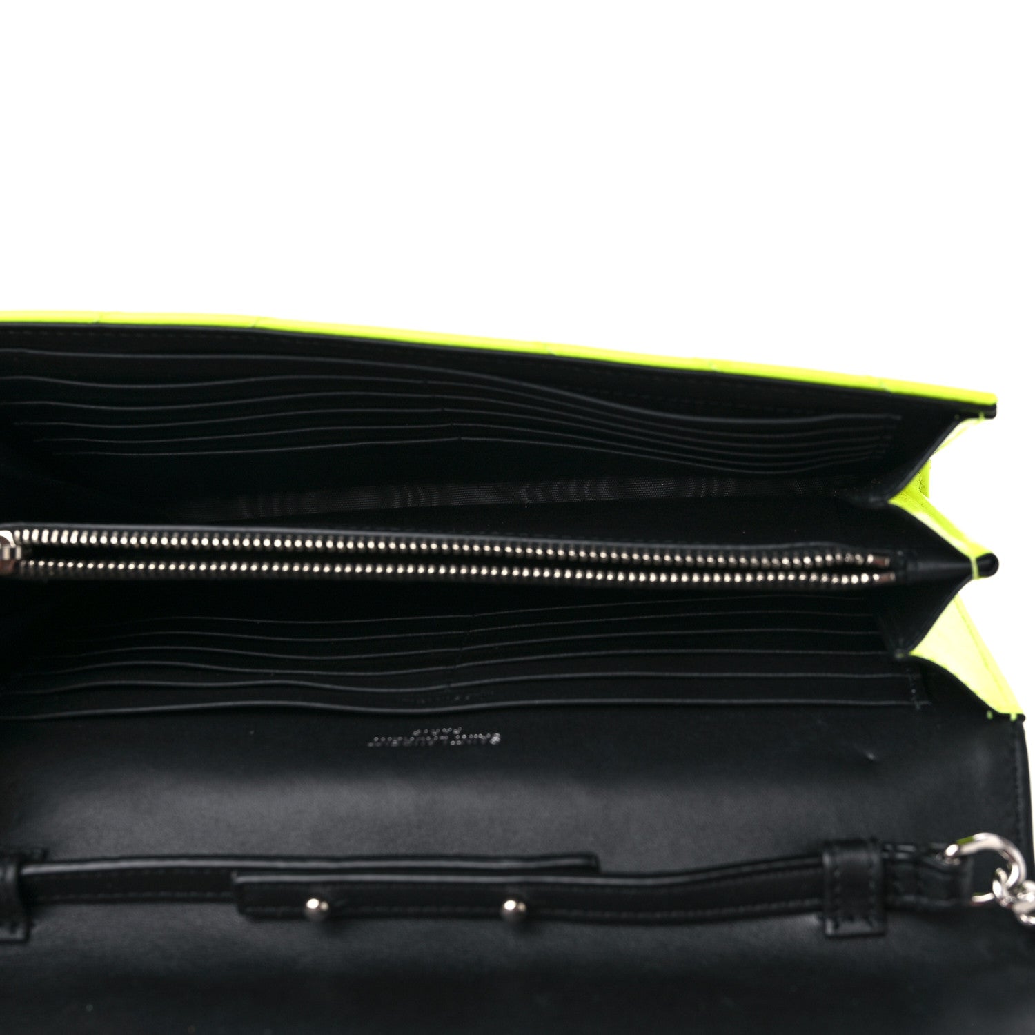 Saint Laurent Patent Grain De Poudre Matelasse Chevron Monogram Chain Wallet Neon Yellow 5 of 15