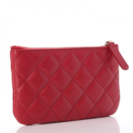 Lambskin Quilted Small Cosmetic Case Dark Pink