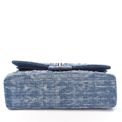 Chanel Denim Tweed Quilted Medium Double Flap Blue 9 of 12