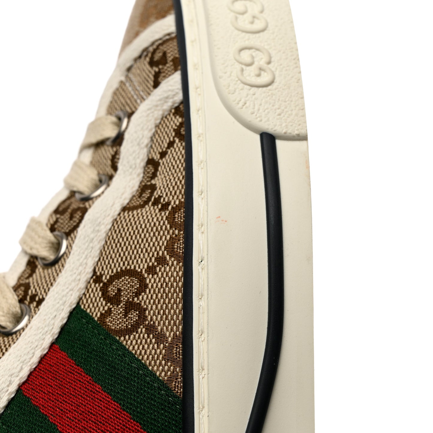 GG Monogram Web Womens 1977 Tennis High Top Sneakers 37.5 Beige Ebony Mystic White