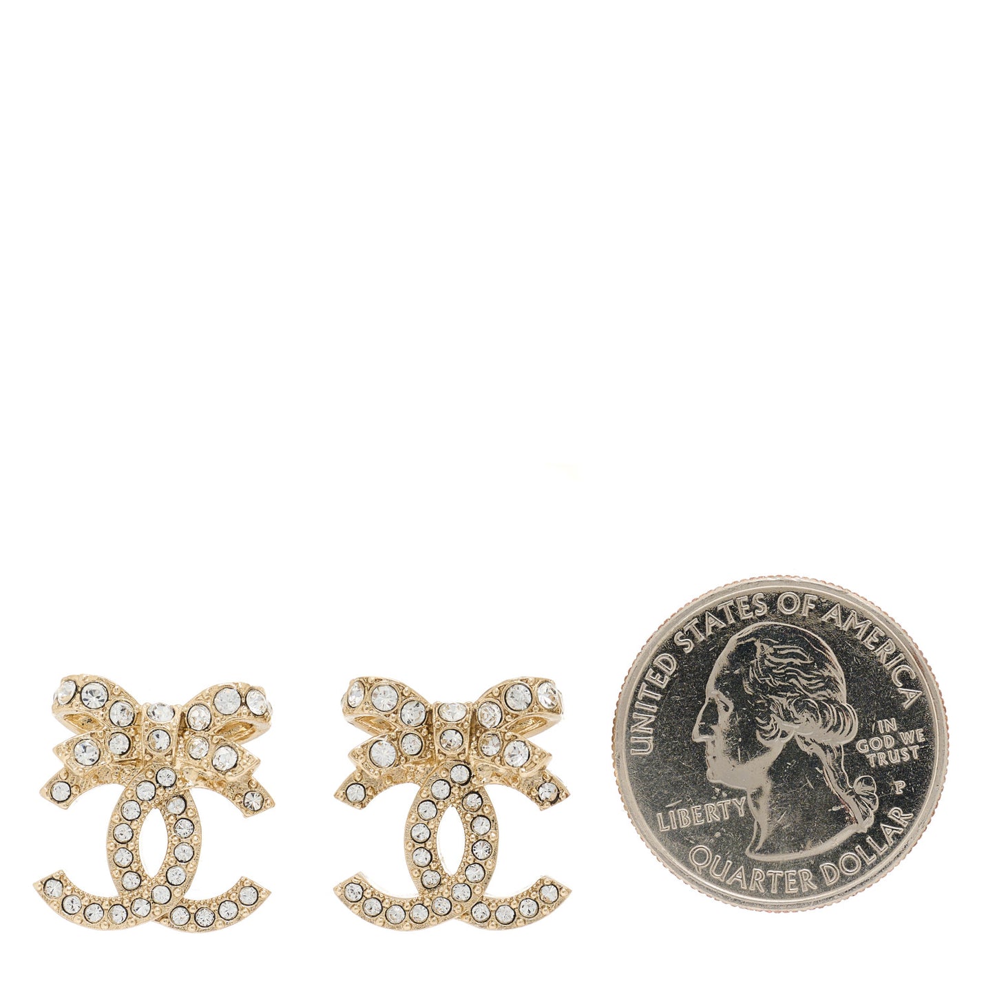 Crystal CC Bow Dangle Earrings Gold