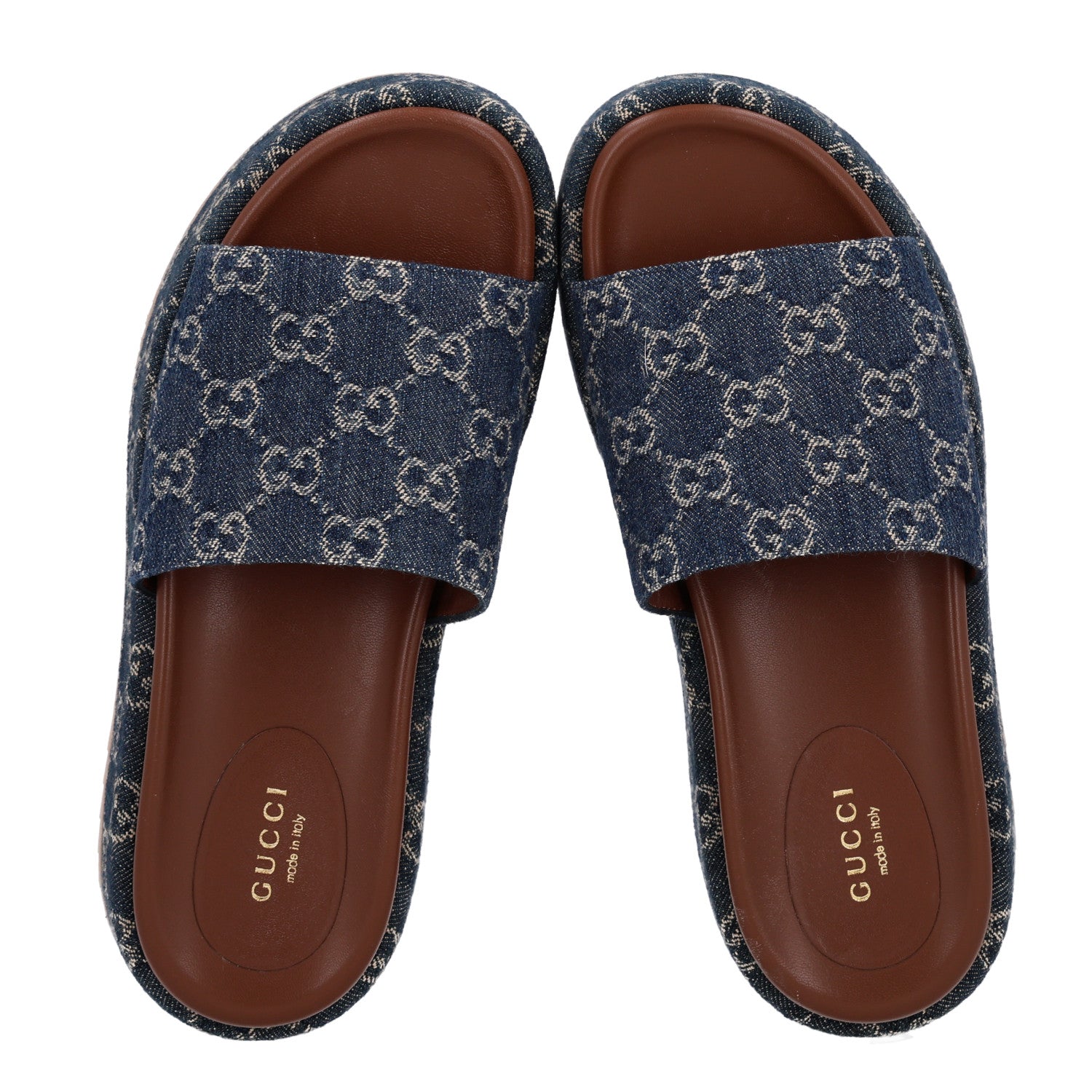 Gucci New Denim GG Monogram Angelina Platform 55mm Slide Sandals 37 Blue Tea 3 of 10
