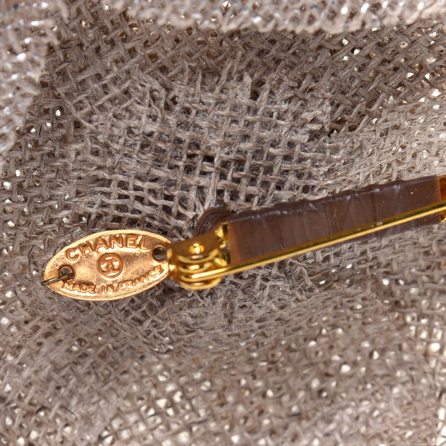 Metallic Linen Camellia Pin Brooch Beige
