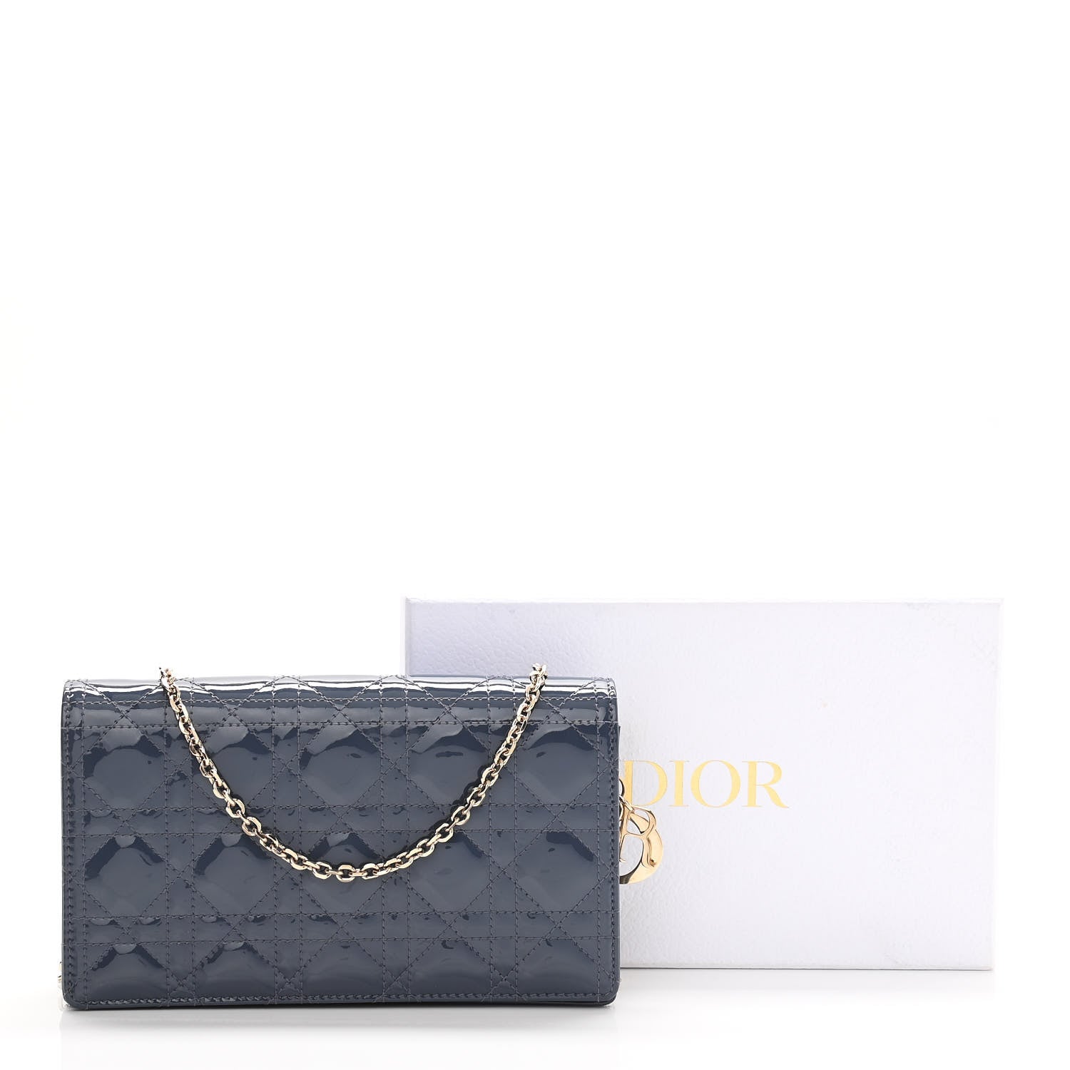 Christian Dior Patent Cannage Lady Dior Chain Wallet Denim 13 of 13