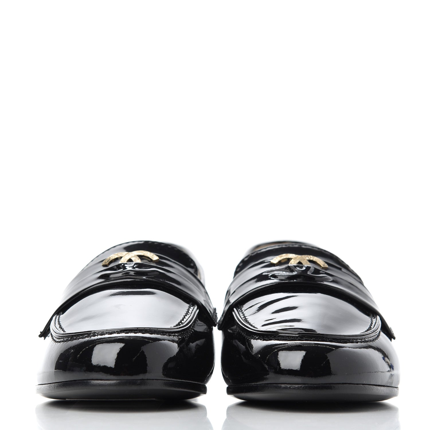 Chanel Patent CC Mocassin Loafers 35.5 Black 2 of 15