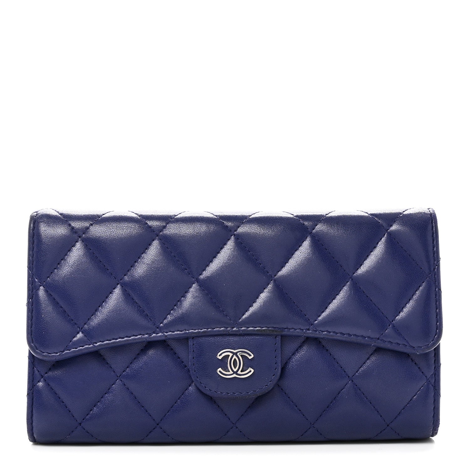 Chanel Lambskin Quilted Large Flap Wallet Blue 1 of 8