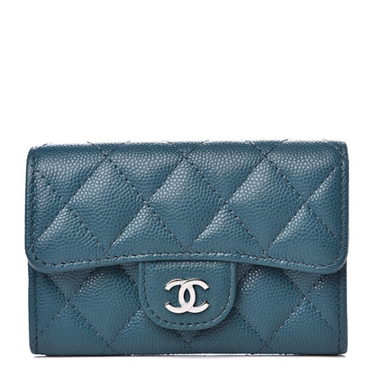 Chanel Caviar Quilted Flap Card Holder Wallet Dark Turquoise 1 of 8