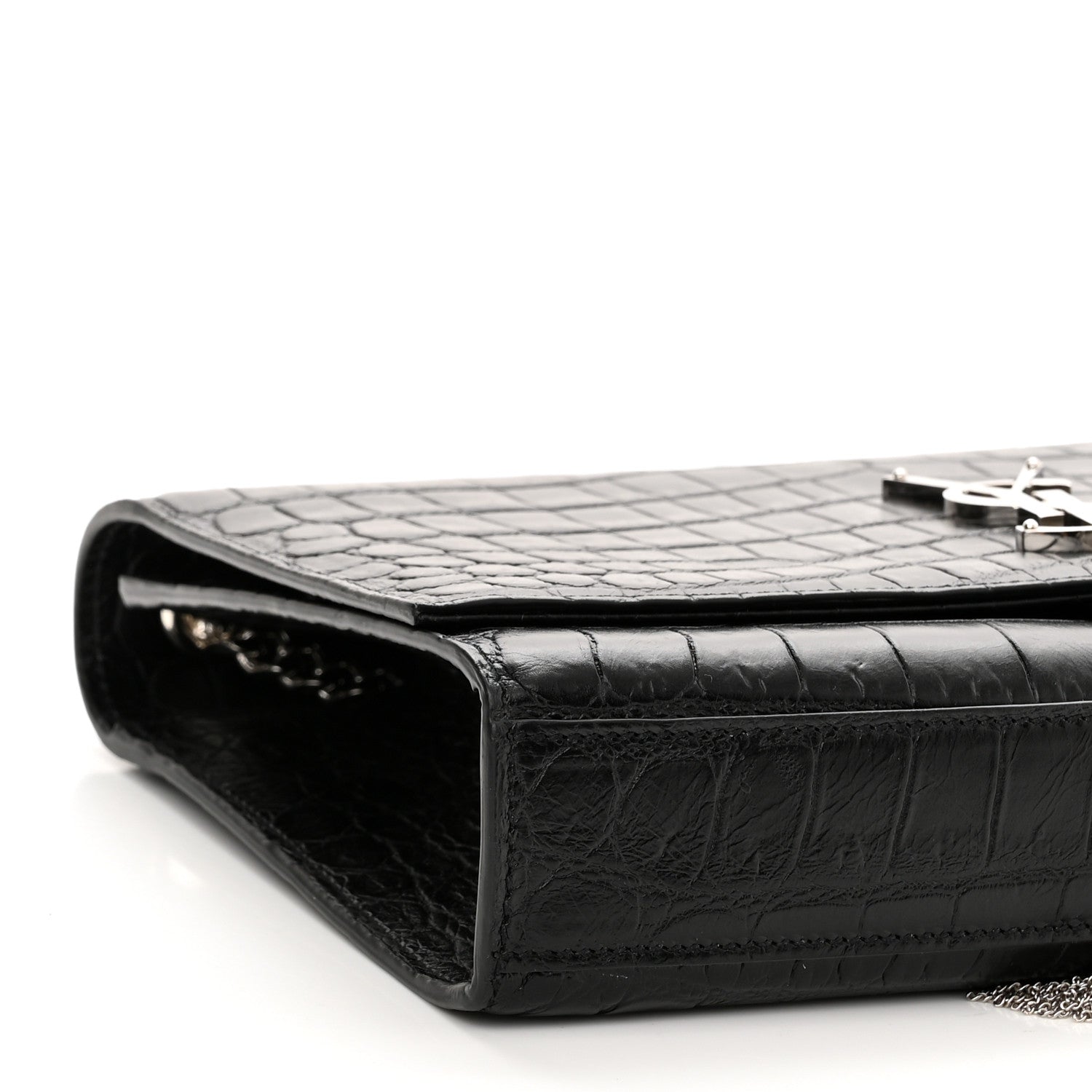 Saint Laurent Calfskin Crocodile Embossed Medium Classic Monogram Kate Tassel Satchel Black 9 of 10
