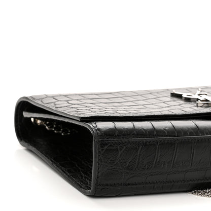 Saint Laurent Calfskin Crocodile Embossed Medium Classic Monogram Kate Tassel Satchel Black 9 of 10