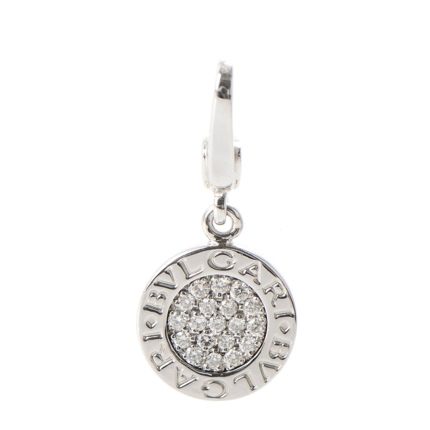 18K White Gold Pave Diamond BVLGARI BVLGARI Charm Pendant