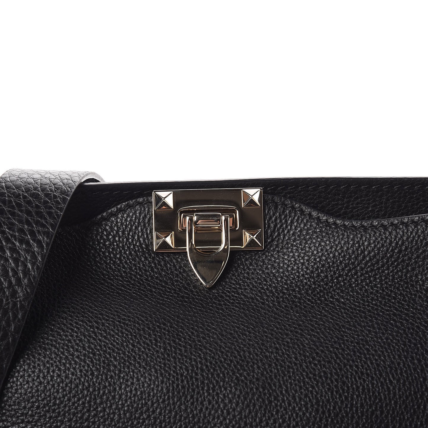 Pebbled Calfskin Large Rockstud Flip-Lock Messenger Bag Black