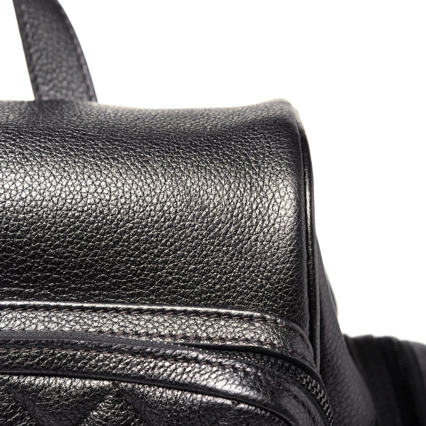 Metallic Grained Calfskin Quilted Large Casual Rock Backpack Charcoal