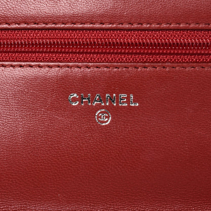 Chanel Lambskin Camellia Embossed Wallet On Chain WOC Red 6 of 17