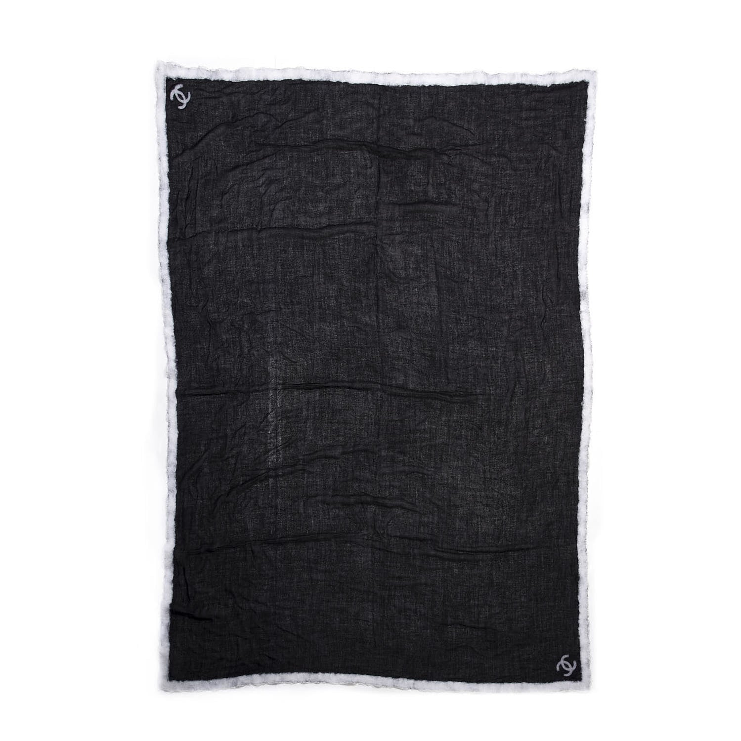 Chanel Cashmere Wool Silk CC Scarf Black 1 of 3