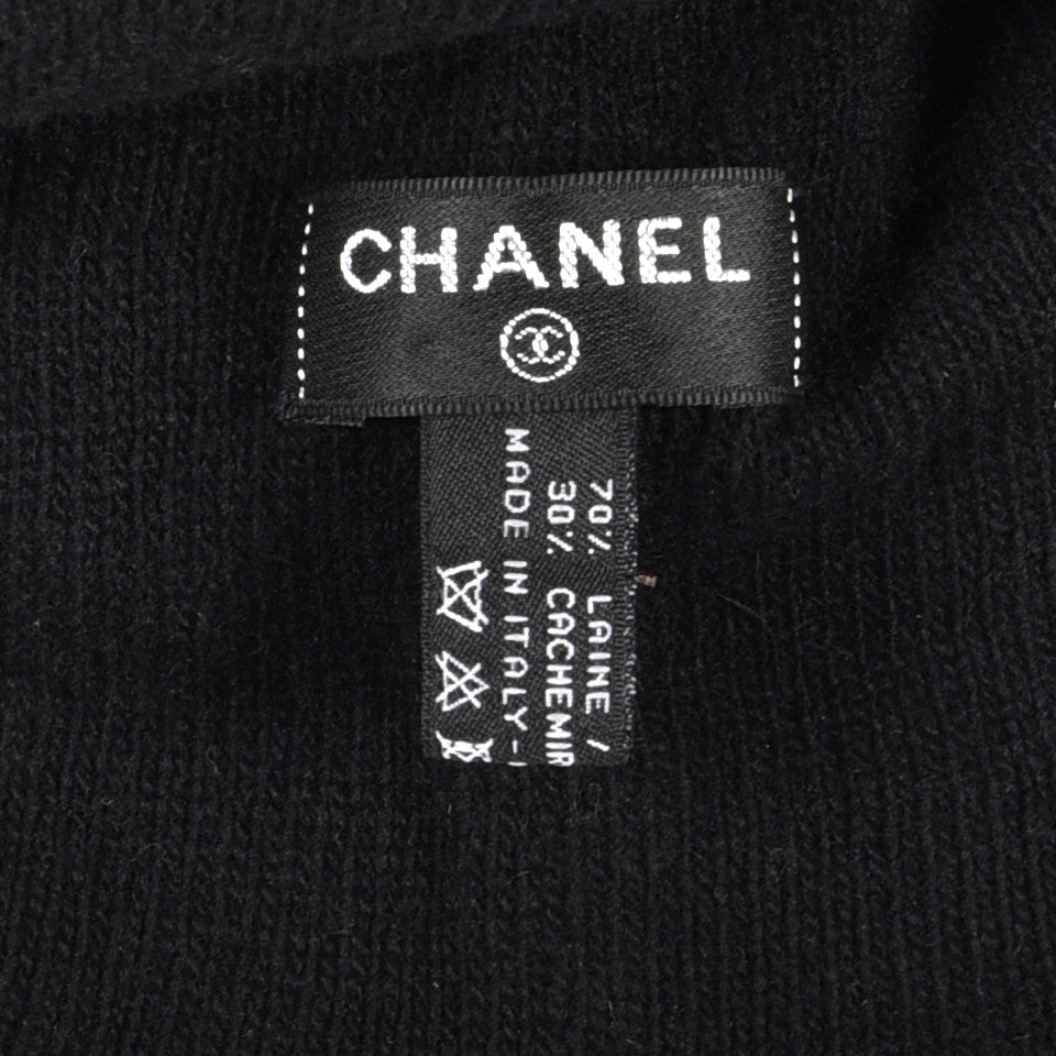 Chanel Wool Cashmere Logo Beanie Hat Black Light Grey 4 of 4