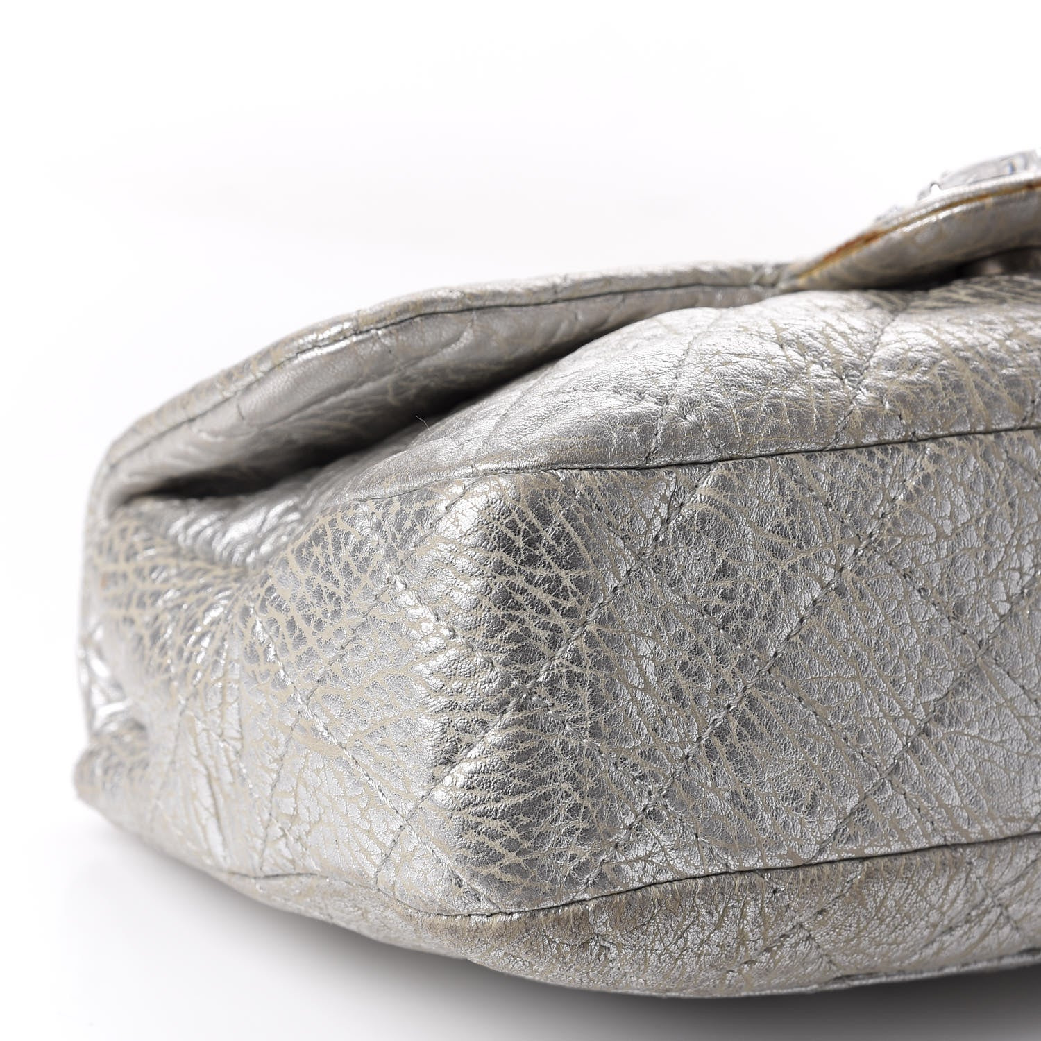 Chanel Calfskin Mirror CC Crackled Flap Silver 6 of 13