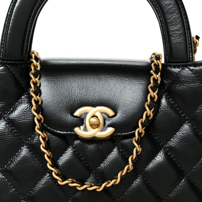 Chanel Shiny Aged Calfskin Quilted Nano Kelly Shopper Black 8 of 10
