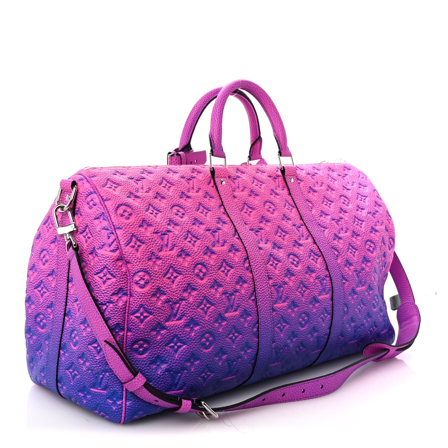 Louis Vuitton Taurillon Illusion Keepall Bandouliere 50 Bleu Rose 2 of 8