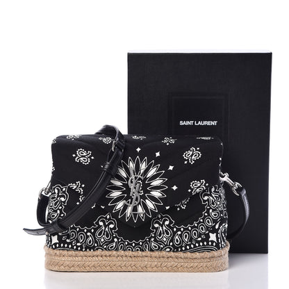 Saint Laurent Cotton Bandana Y Quilted Monogram Toy Loulou Crossbody Bag Black White 10 of 10