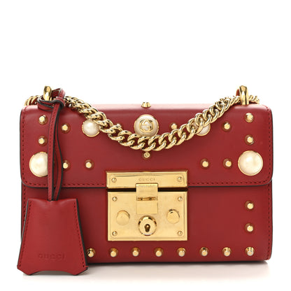 Gucci Calfskin Studded Small Padlock Shoulder Bag Hibiscus Red 1 of 15