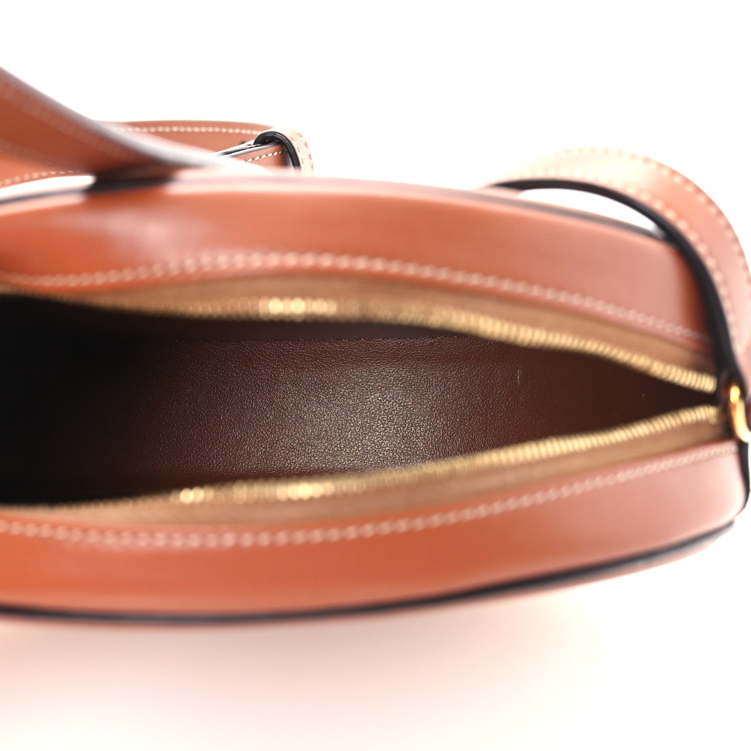 Celine Canvas Calfskin Cuir Small Triomphe Oval Crossbody Purse Natural Tan 4 of 9