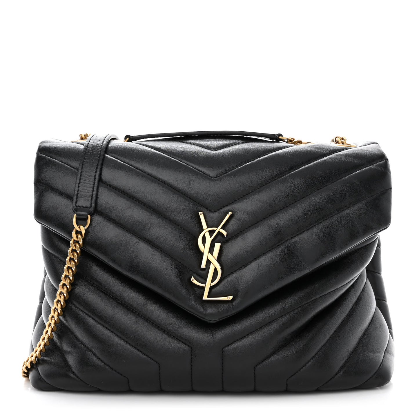 Calfskin Y Quilted Monogram Medium Loulou Chain Satchel Black