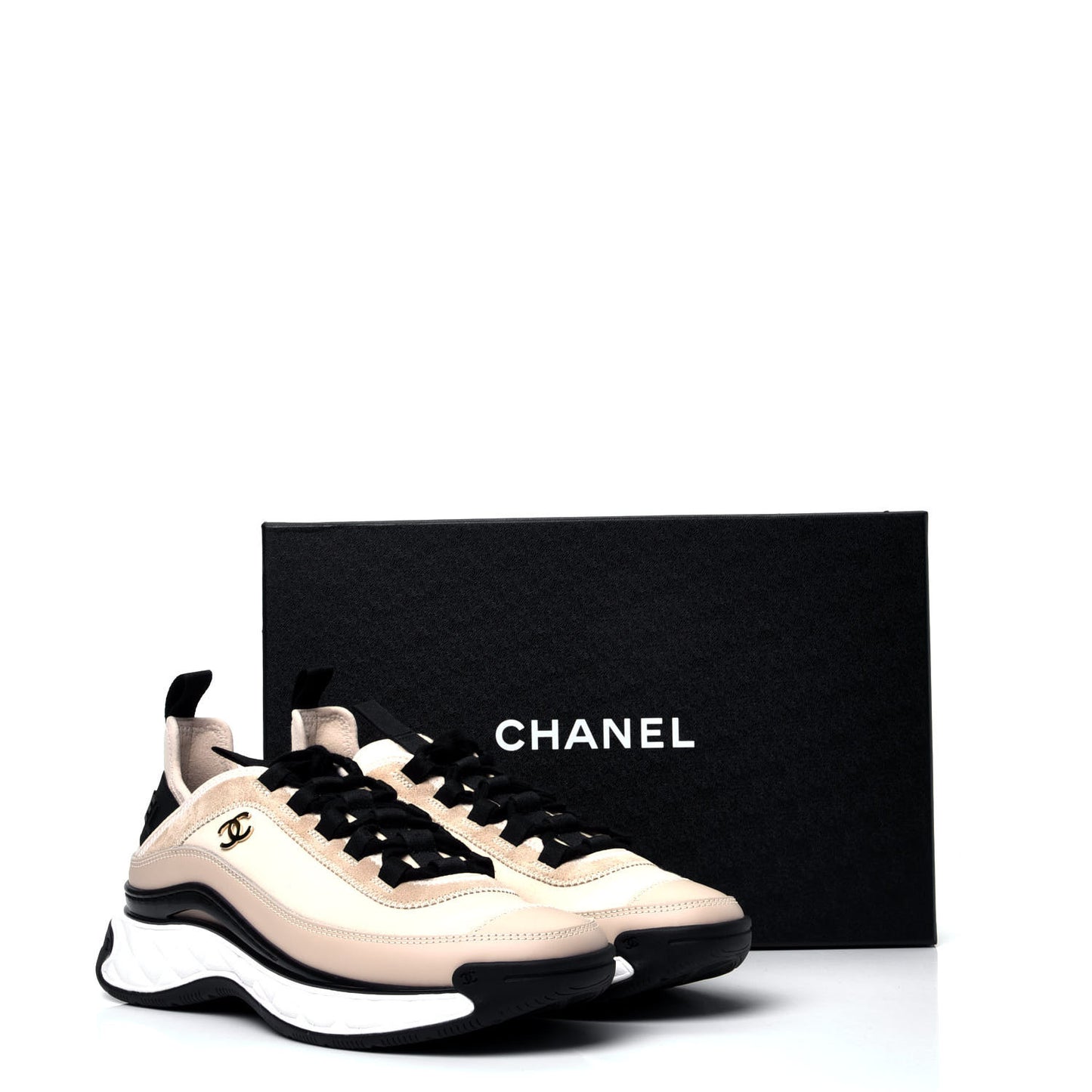 Velvet Calfskin Mixed Fibers CC Sneakers 37.5 Beige