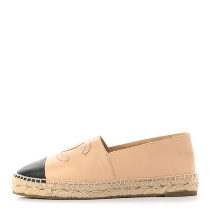 Chanel Lambskin CC Espadrilles 38 Beige Black 1 of 8