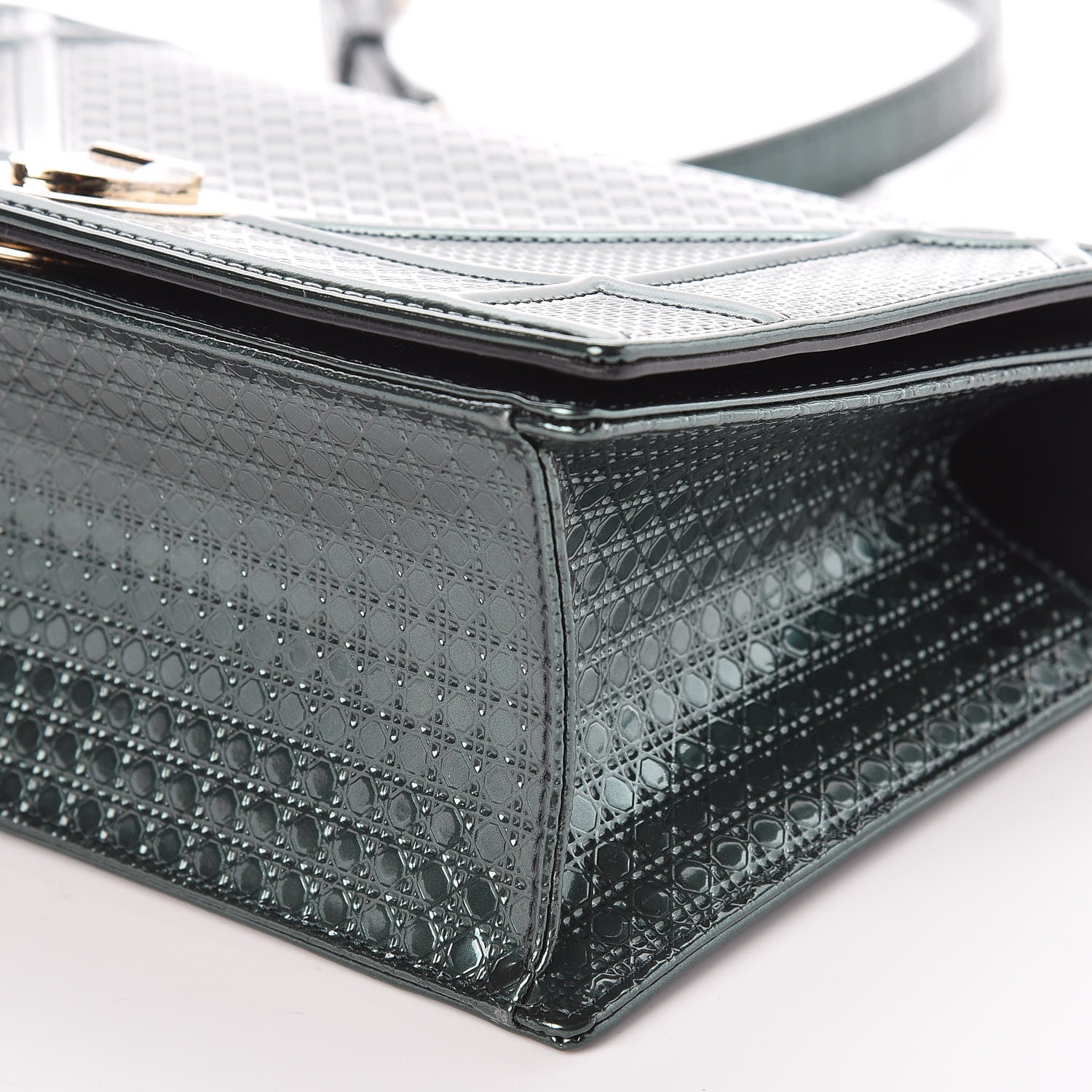 Christian Dior Metallic Patent Micro-Cannage Medium Diorama Flap Bag Malachite Green 9 of 14