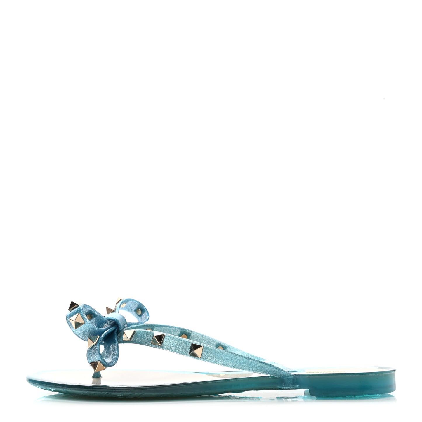 PVC Jelly Glitter Rockstud Bow Thong Sandals 37 Cerulean