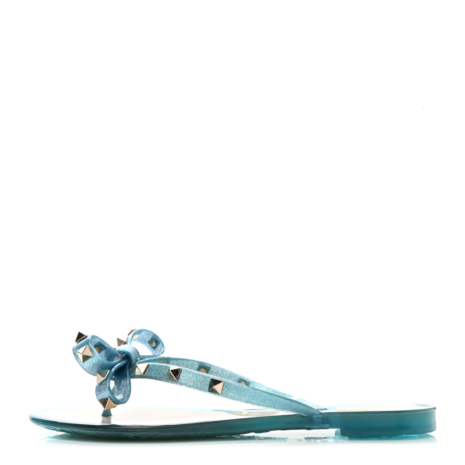 Valentino Garavani PVC Jelly Glitter Rockstud Bow Thong Sandals 37 Cerulean 1 of 8