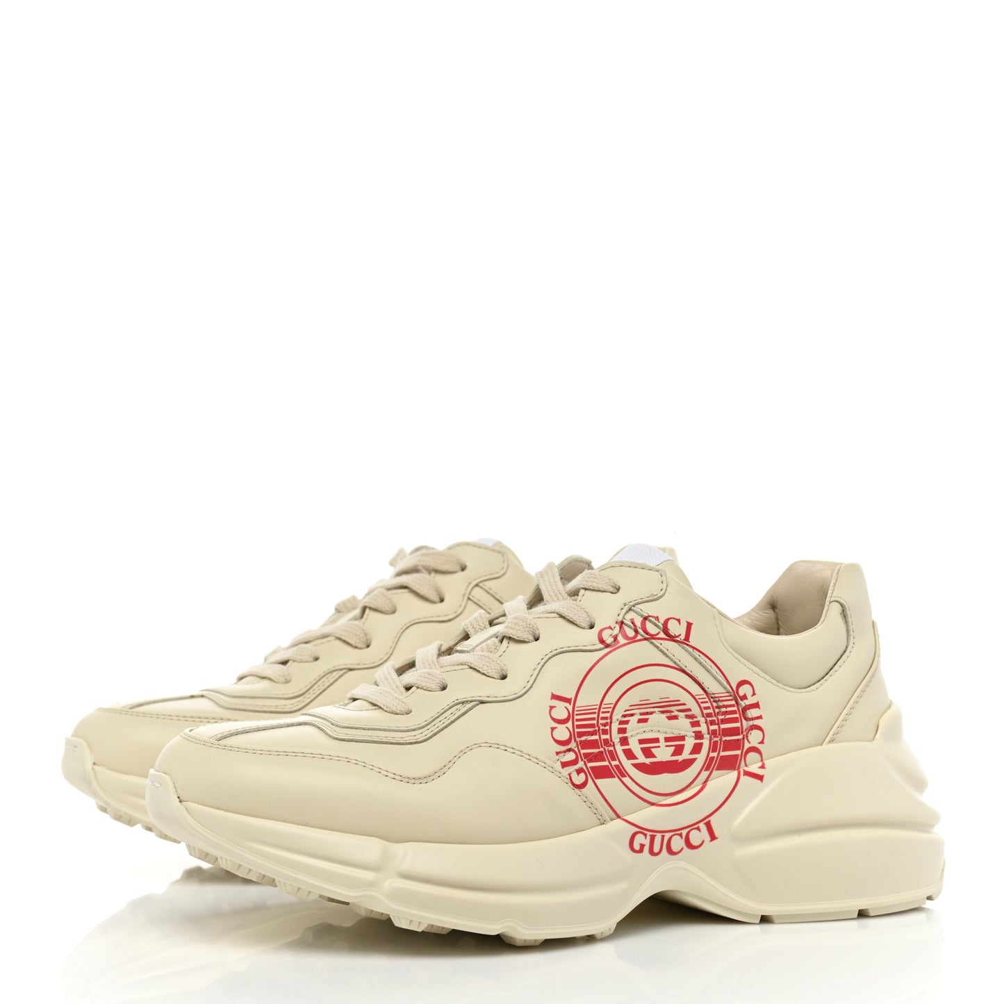 Calfskin Mens Gucci Disk Rhyton Sneakers 5 Ivory Red