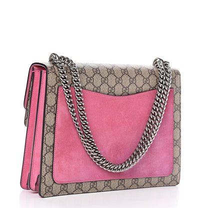 Gucci GG Supreme Monogram Suede Pierced Heart Embroidered Medium Dionysus Shoulder Bag Beige Ebony Pink Tropical Flower 3 of 18