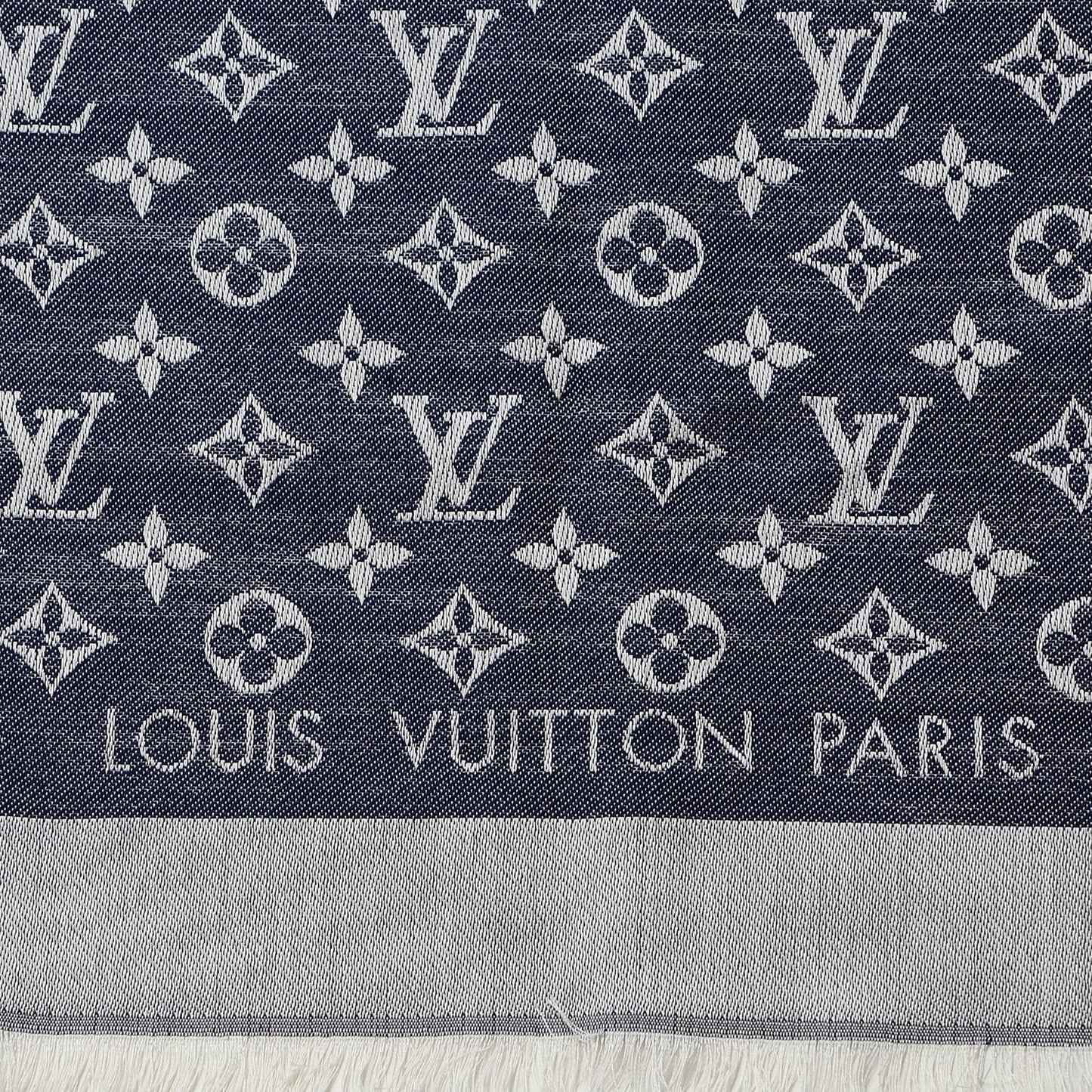 Silk Wool Monogram Denim Shawl Blue