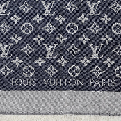 Louis Vuitton Silk Wool Monogram Denim Shawl Blue 3 of 6