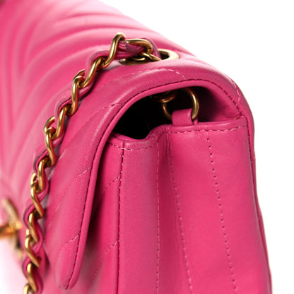 Chanel Lambskin Chevron Quilted Mini Rectangular Flap Dark Pink 16 of 17