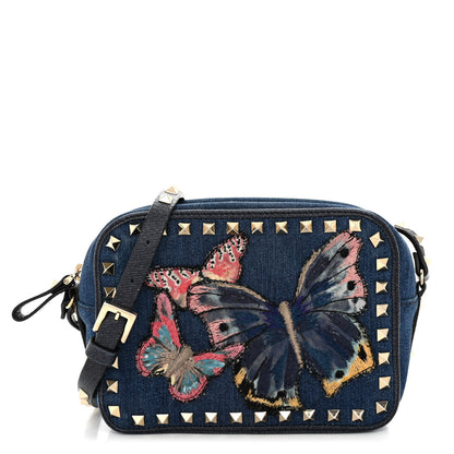 Valentino Garavani Denim Butterfly Embroidered Rockstud Camera Crossbody Bag Light Denim Multicolor 1 of 11