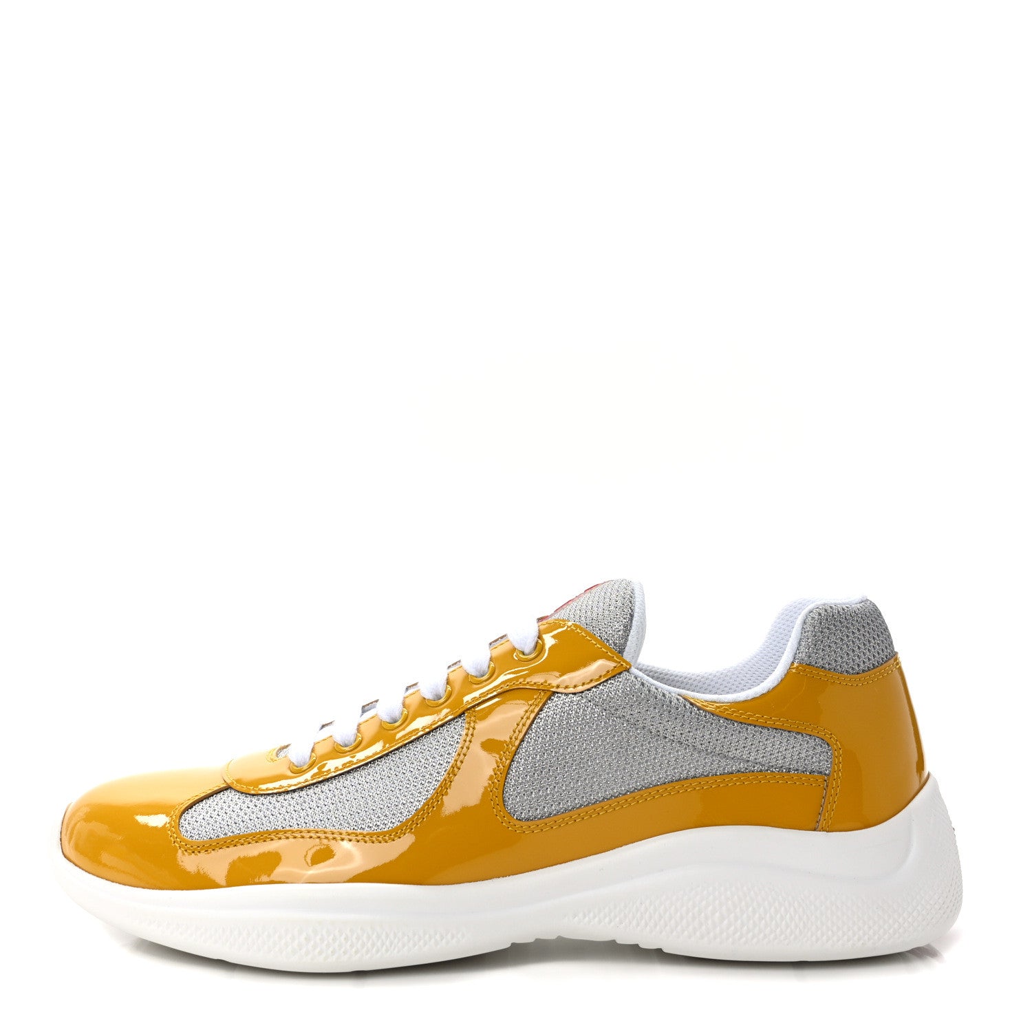 Prada Patent America's Cup Patchwork Sneakers 9 Gold Silver 1 of 10