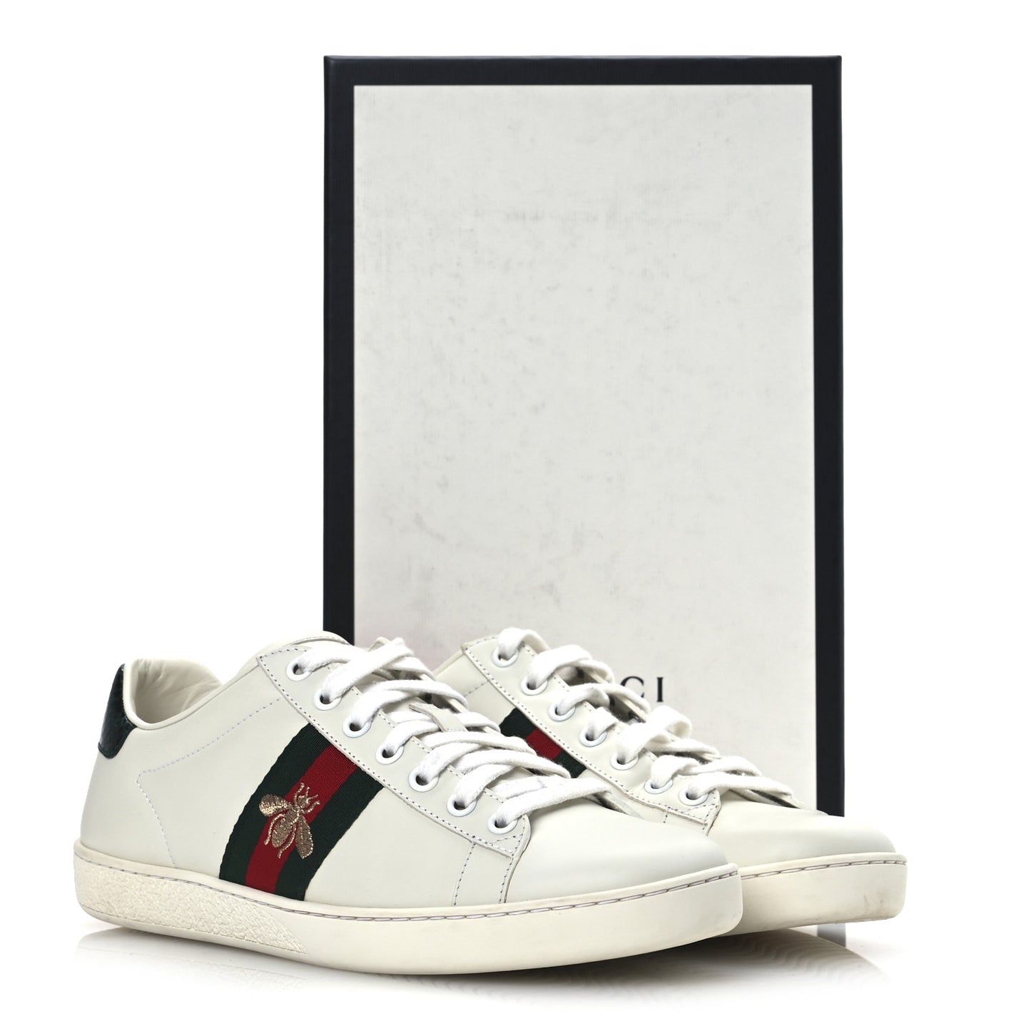 Calfskin Ayers Bee Embroidered Womens Ace Sneakers 37.5 White Green