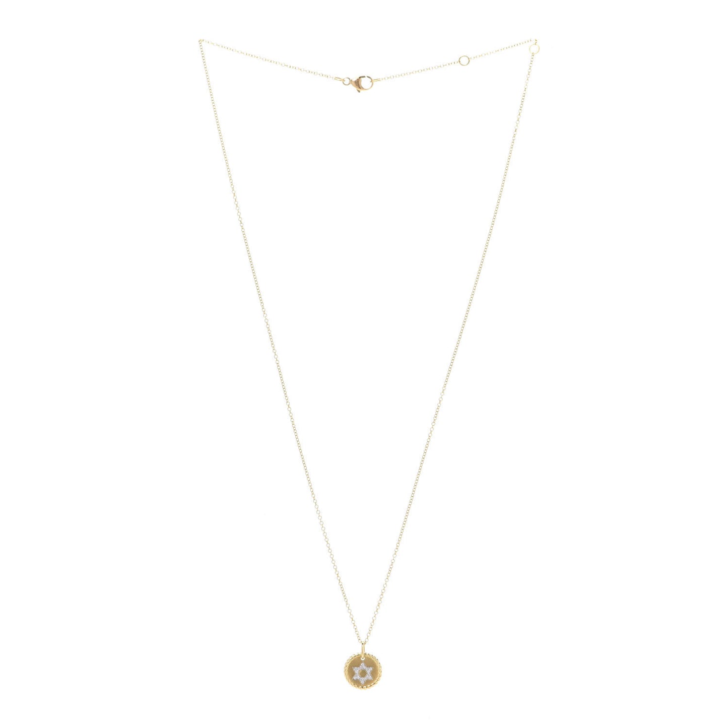 18K Yellow Gold Diamond Cable Collectibles Star of David Charm Pendant Necklace