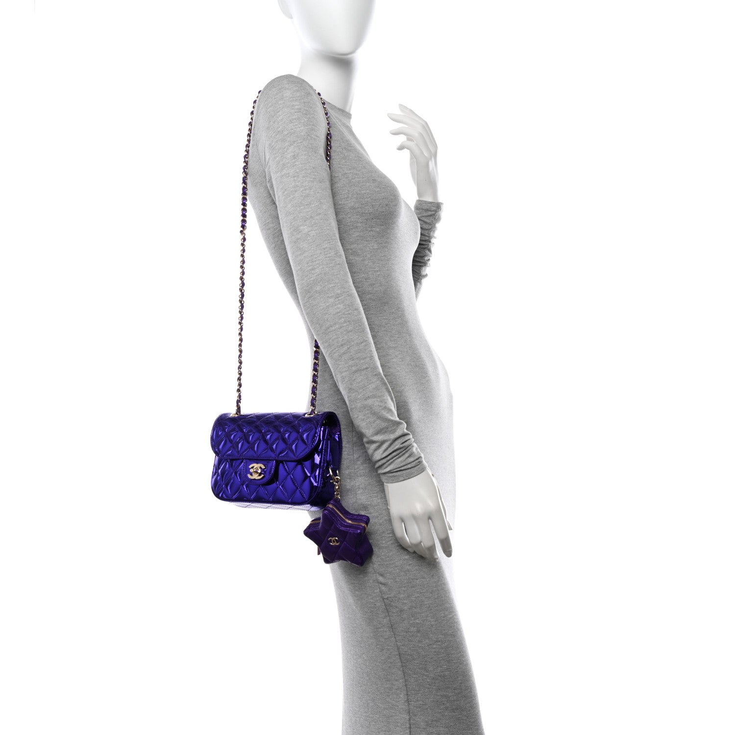 Chanel Mirror Calfskin Metallic Calfskin Quilted Hollywood Boulevard Mini Flap With Star Coin Purse Purple 2 of 11