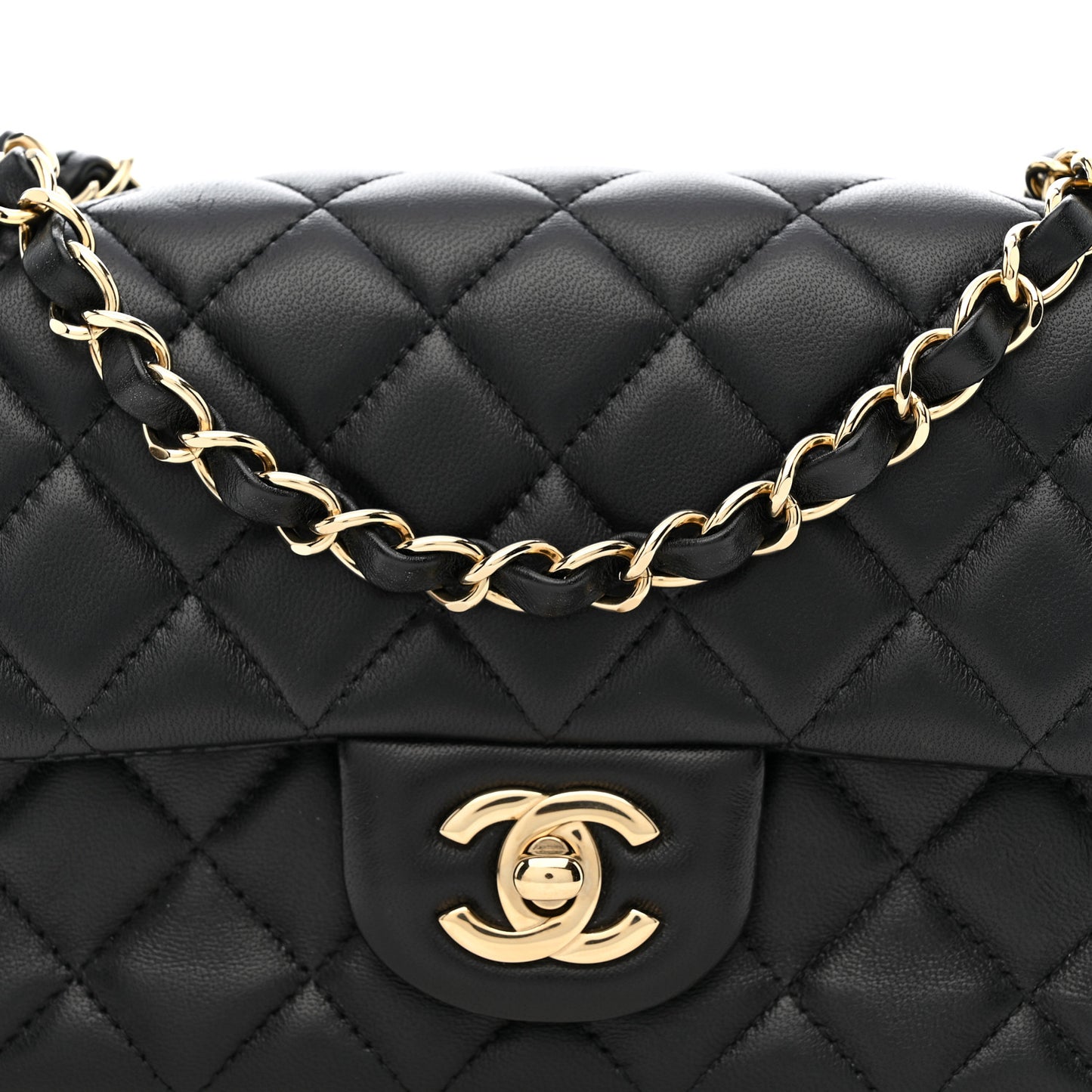 Lambskin Quilted Mini Rectangular Flap Black