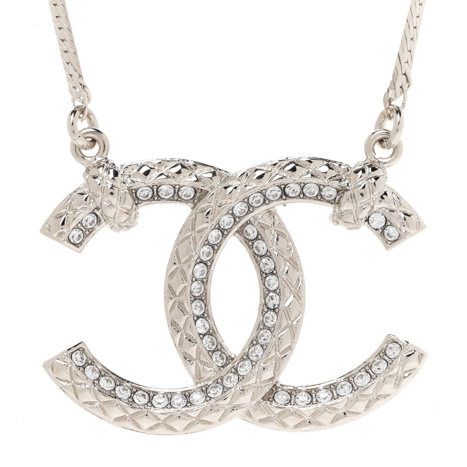 Chanel Crystal Textured CC Pendant Necklace Gold 4 of 6
